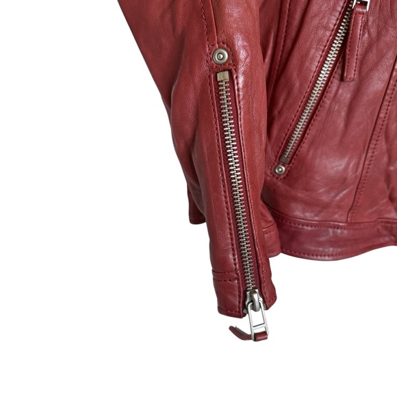 VTG! Wilsons Leather Women’s 2X Red Cafe Racer Motorcycle Jacket Zipper Accents - Picture 4 of 11